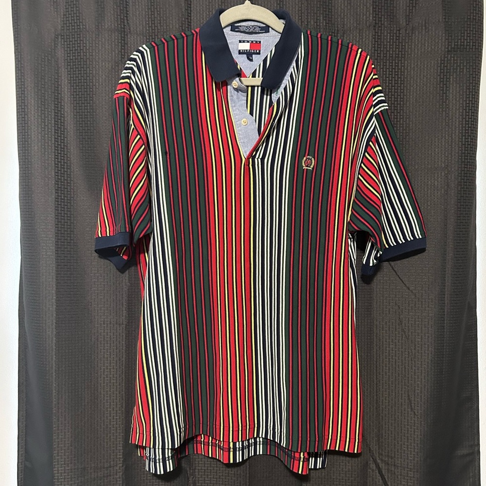 Vintage 1990’s Tommy Hilfiger Men’s Striped Button-down Collared Polo Size Large